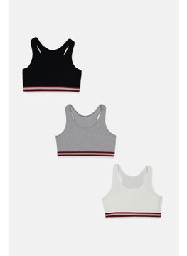 Tchibo Kid Girls 3 Pk Ribbed Non,Padded Bustier, White and Grey and Black  - Image 1