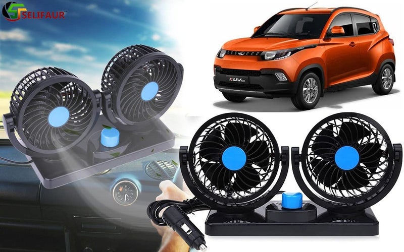 mitchell 12v dc electric car fan for dashboad 360 degree rotatable dual head car auto cooling air fan for - mahindra kuv 100-medium