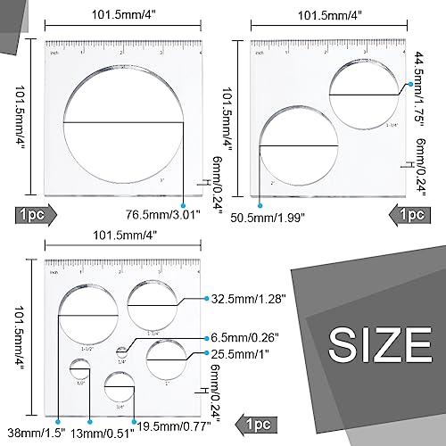PH PandaHall 9 in 3 Circle Inlay Templates Acrylic Router Jig Templates Router and Decorative Templates Drawing Scale Rulers for School Office Home Supplies Woodworking 1015mm4 inch - Image 3
