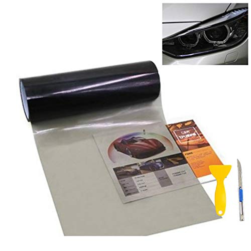 KOMAS 12” X 48” Tint Vinyl Film Sticker Sheet Roll for Car Headlight, Tail Lights, Fog Lights with Squeegee + Cutter (Glossy Light Black) - Image 1