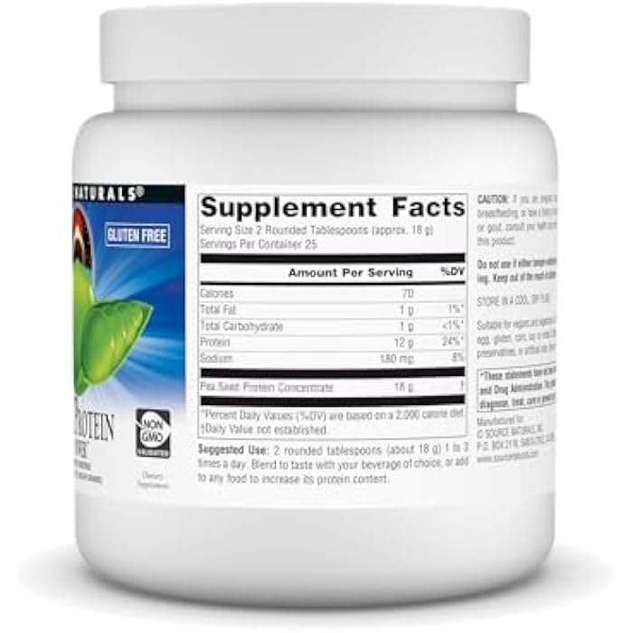 Source Naturals Pea Protein Power Plant-Based Protein Powder - Easy to Digest, Bioavailable, Non-Dairy, Vegan, Non-GMO, Gluten Free, Sugar Free, Unflavored* - 16oz - Image 2