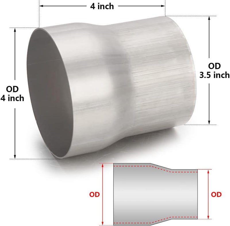 A-KARCK موصل محول العادم A-KARCK 3.5" OD إلى 4" OD، 4" طول إجمالي، فولاذ مقاوم للصدأ 304 - Image 3