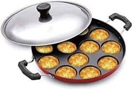 DEV INDUSTRIES Non-Stick Aluminium 12 Cavity Appam Patra Paniyarakkal Two Side Handle with Steel Lid (23 Cm Black Pack of 1 Appam Maker Or Aapee Maker) - Image 1