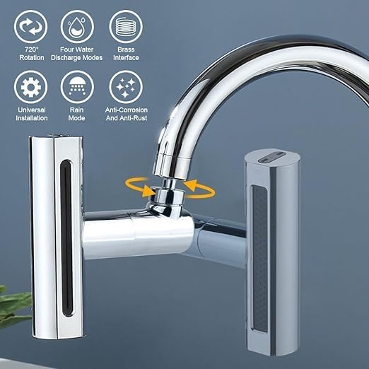Delzon 4 in 1 Waterfall Kitchen Faucet 360 Swivel Faucet Extender Faucet Head ReplacementHighh Arc Sink Faucet Suitable for Washing Fruit Vegetable Silver - Image 4