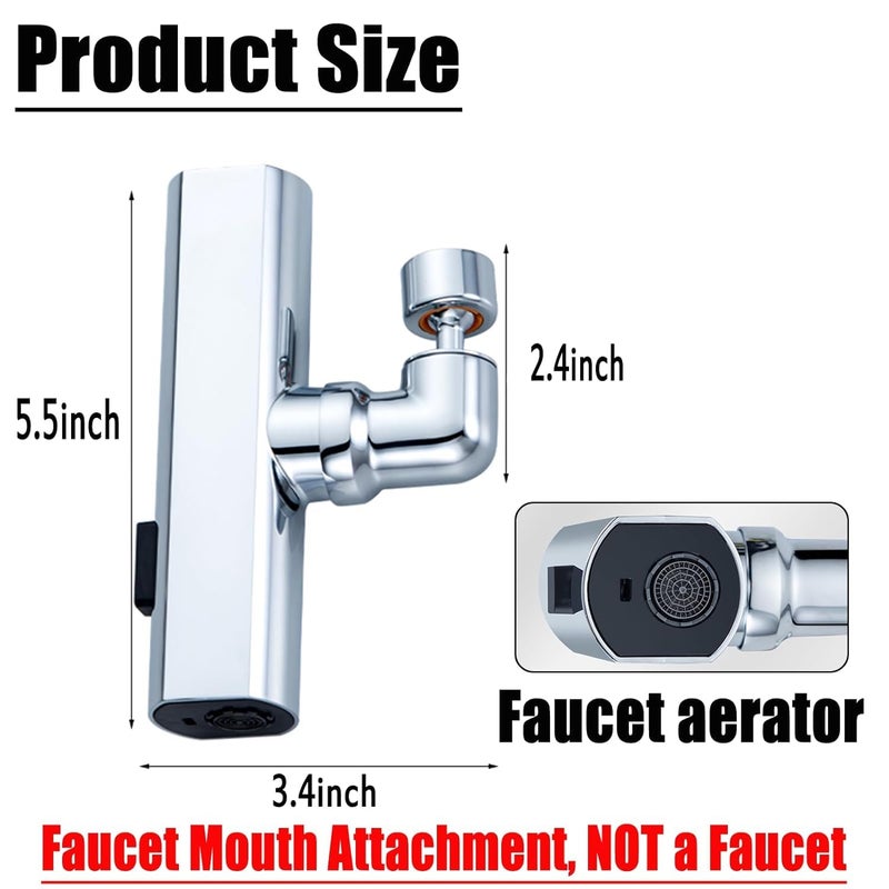 Delzon 4 in 1 Waterfall Kitchen Faucet 360 Swivel Faucet Extender Faucet Head ReplacementHighh Arc Sink Faucet Suitable for Washing Fruit Vegetable Silver - Image 3