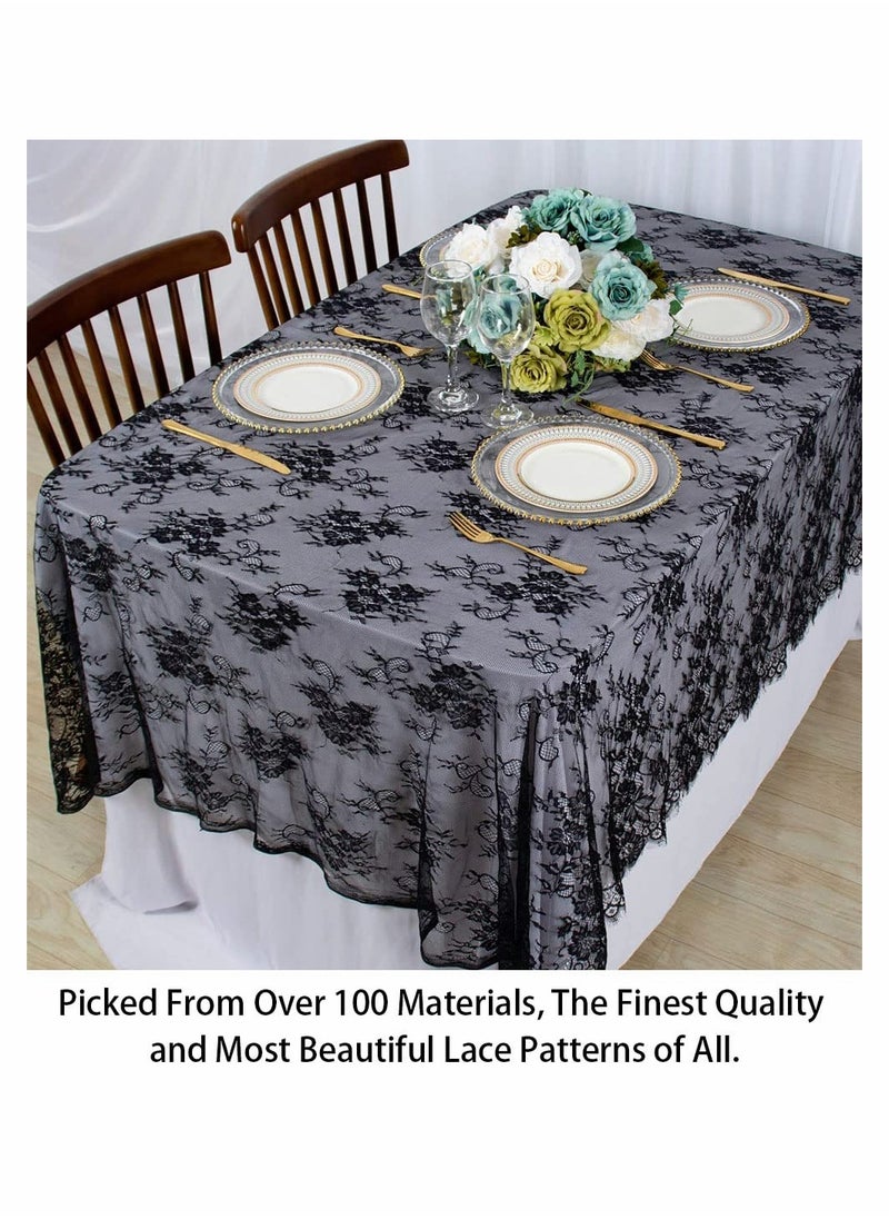 KASTWAVE - Lace Tablecloth, 60''x120'' Rectangular Washable Black Overlays Rustic Table Cloth Runner Thanksgiving Tablecloth Floral Lace Table Cloths for Catering Events, Dinner Parties, Weddings Decorations - Image 1
