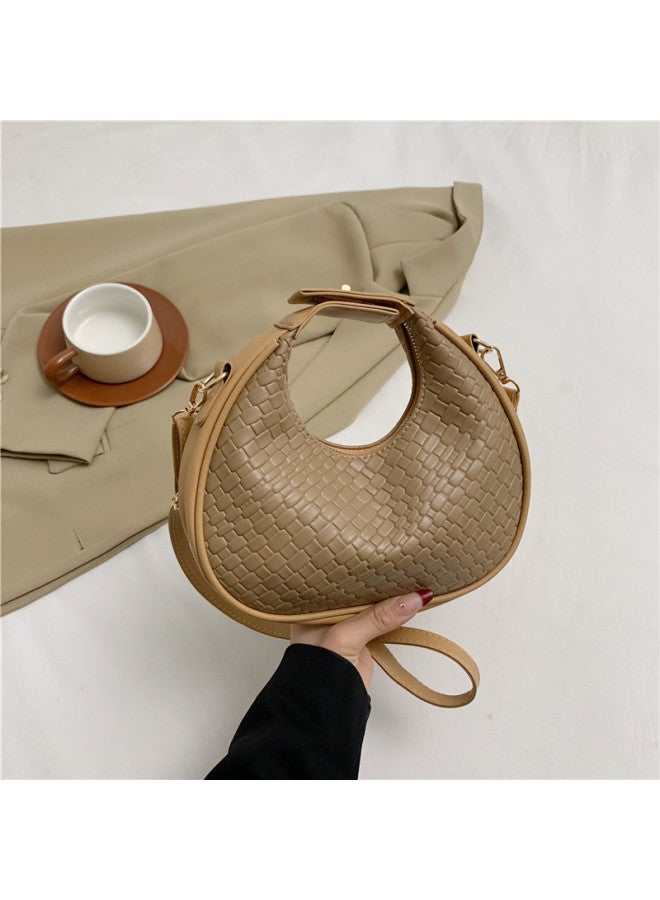 Bag Women's 2023 Winter Fashion Crocodile Pattern Crescent Shoulder Bag Simple Fashion Foreign Style Handbag-Color:Khaki  - Image 1