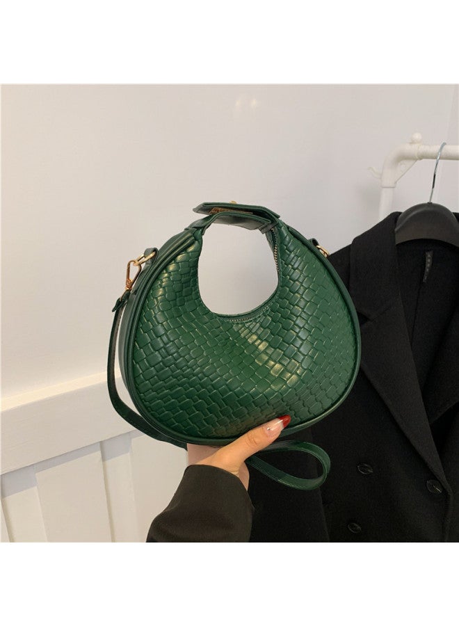 Bag Women's 2023 Winter Fashion Crocodile Pattern Crescent Shoulder Bag Simple Fashion Foreign Style Handbag-Color:Khaki  - Image 2