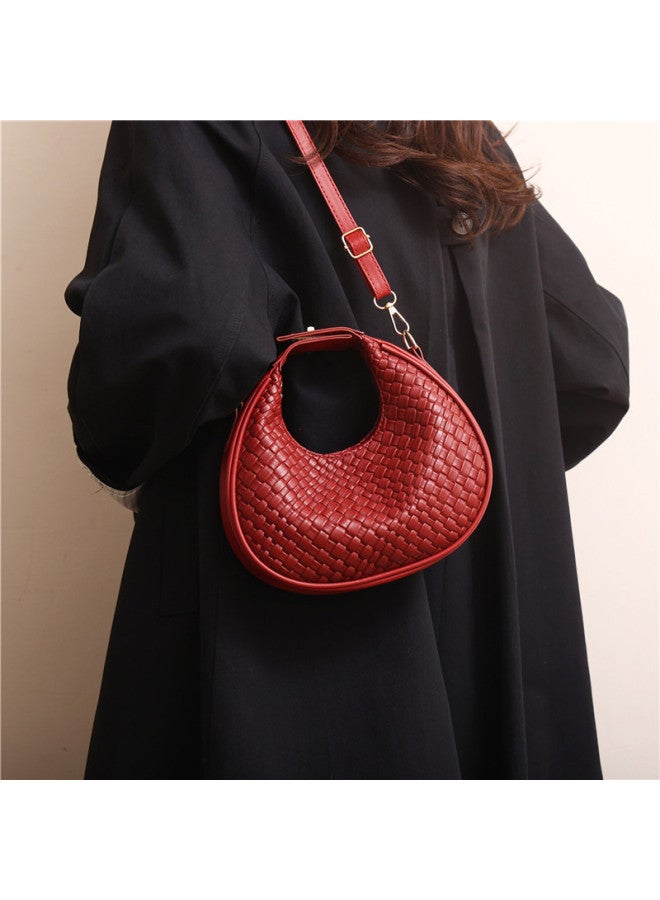 Bag Women's 2023 Winter Fashion Crocodile Pattern Crescent Shoulder Bag Simple Fashion Foreign Style Handbag-Color:Khaki  - Image 5