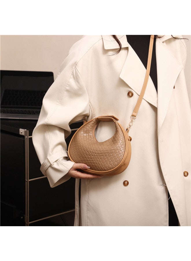 Bag Women's 2023 Winter Fashion Crocodile Pattern Crescent Shoulder Bag Simple Fashion Foreign Style Handbag-Color:Khaki  - Image 3