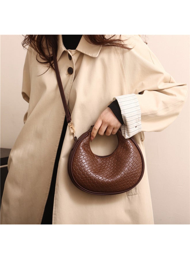 Bag Women's 2023 Winter Fashion Crocodile Pattern Crescent Shoulder Bag Simple Fashion Foreign Style Handbag-Color:Khaki  - Image 4