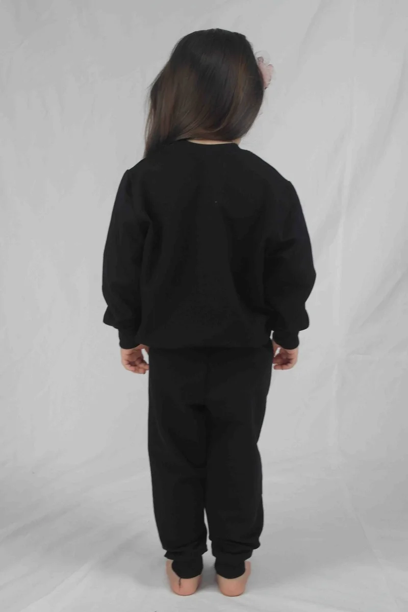 Bluence Girl's Navy Blue Printed Cotton Tracksuit Set