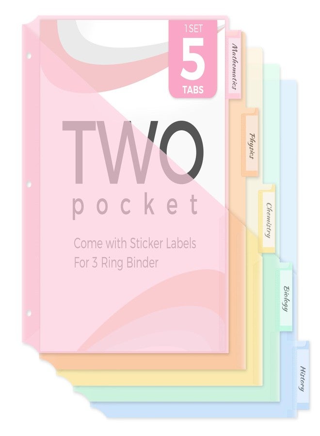 SKYDUE Plastic Binder Dividers with Two Pocket (Pink, 1pack) - Image 1
