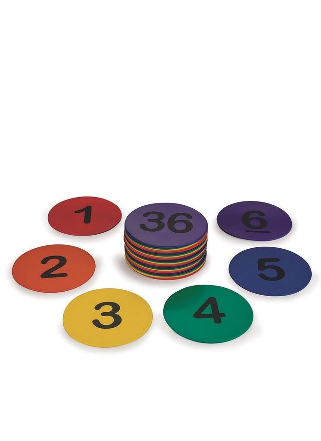 S&S Worldwide Spectrum 5" Numbered, Anti-Skid, Soft Round Vinyl Spot Markers For Pe/Gym Classes, Class Room Activities And Games, Assorted Colors. Pack Of 36.  - Image 1