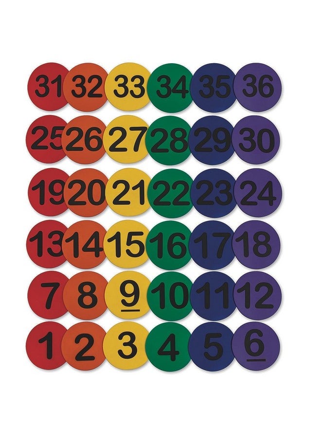 S&S Worldwide Spectrum 5" Numbered, Anti-Skid, Soft Round Vinyl Spot Markers For Pe/Gym Classes, Class Room Activities And Games, Assorted Colors. Pack Of 36.  - Image 2