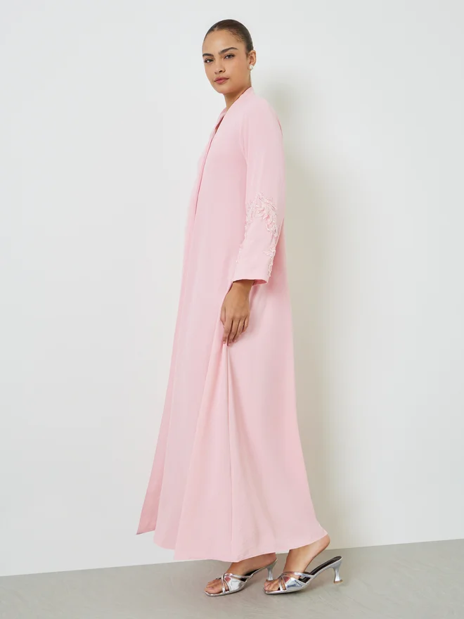 Styli Styli Pink Embroidered Buttoned A-Line Jalabiya