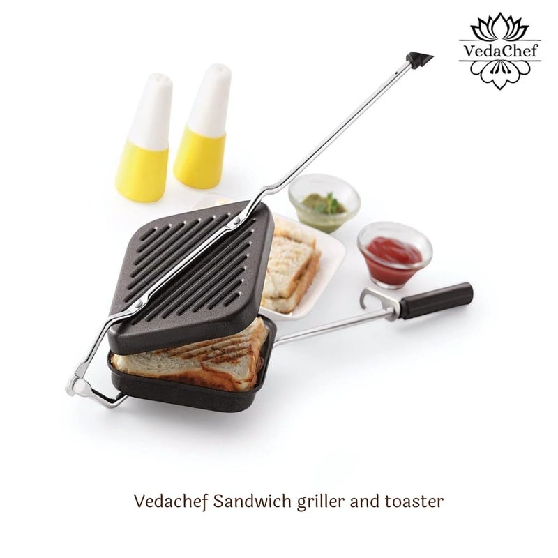 VedaChef Premium Non-Stick Grill Sandwich Toaster-Make Delicious Sandwiches In Minutes|Long-Lasting Double-Coating Non-Stick Layer|Sandwich Griller And Toaster|Easy-To-Use & Durable|Black, 1000 Watts - Image 2