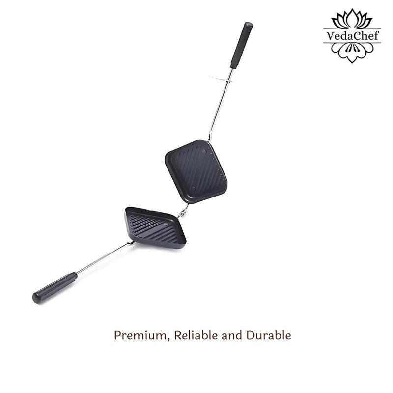 VedaChef Premium Non-Stick Grill Sandwich Toaster-Make Delicious Sandwiches In Minutes|Long-Lasting Double-Coating Non-Stick Layer|Sandwich Griller And Toaster|Easy-To-Use & Durable|Black, 1000 Watts - Image 5