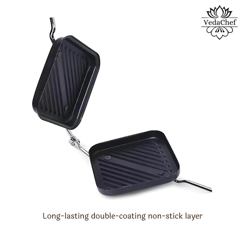 VedaChef Premium Non-Stick Grill Sandwich Toaster-Make Delicious Sandwiches In Minutes|Long-Lasting Double-Coating Non-Stick Layer|Sandwich Griller And Toaster|Easy-To-Use & Durable|Black, 1000 Watts - Image 3