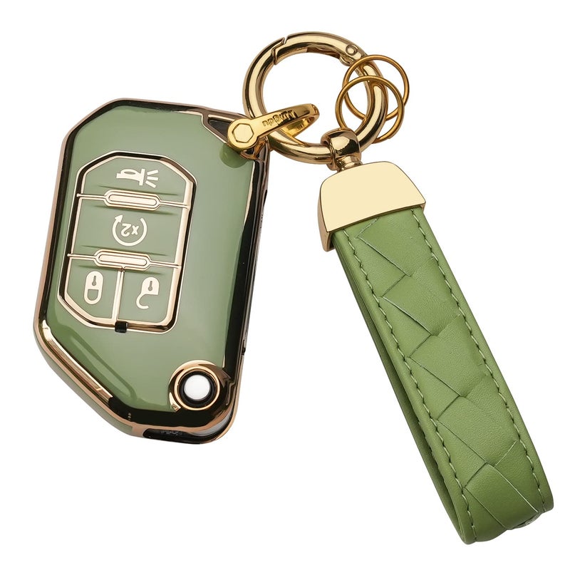 Bqepe for Jeep Key Fob Cover Keychain Fit for 20182022Jeep Wrangler JL JLU Gladiator Flip 4 Buttons Smart Key Shell Case Blue