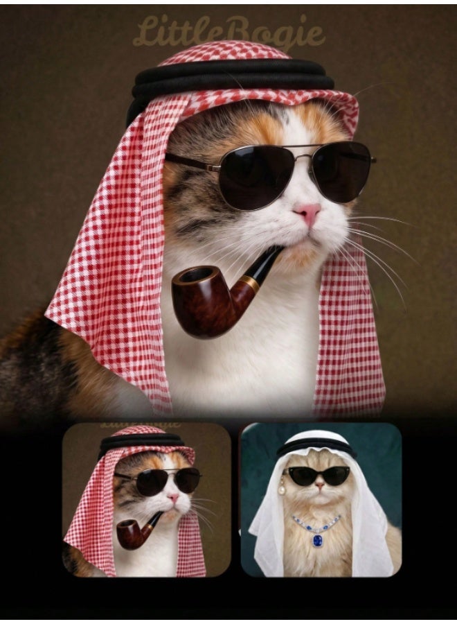 Pet Arabian Shemagh Head Scarf Costume – Red Traditional Head Cover for Cats & Small Dogs – 65 × 50 cm - Image 1