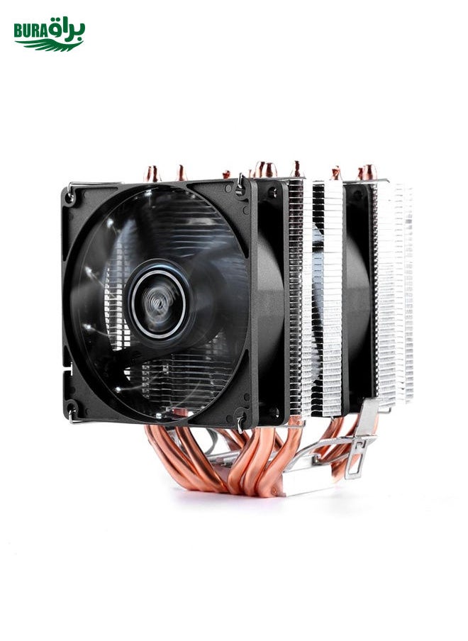 BURAQ - Desktop Computer 6 Copper Tube CPU Radiator Super Quiet Without Light 3-pin Double Fan - Image 1