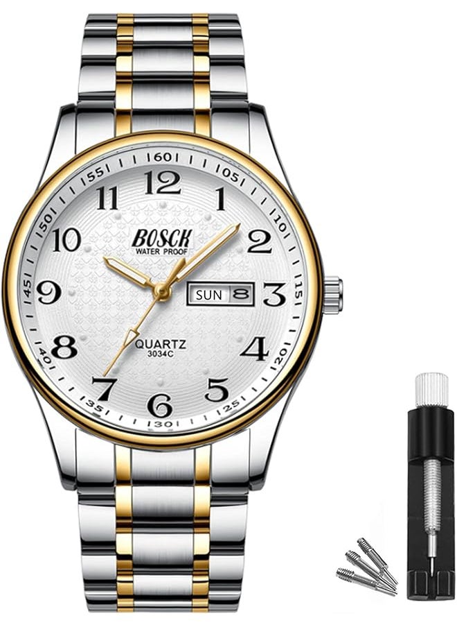 Bosck Men Watch 40 Mm Analogue Waterproof Business Stainless Steel Wrist Watches With Date And Day Easy To Read Anti Scratch Fashion Watch For Men  - Image 1
