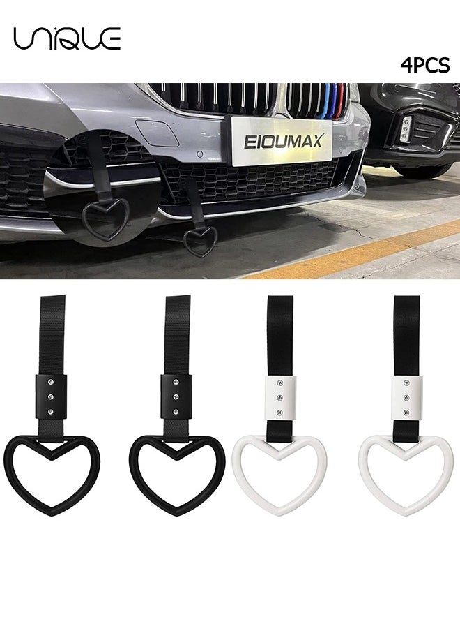 Unique 2 Pieces Heart-shaped Rings Car Handle Straps, Rear Bumper Warning Rings，Auto Grap Handle Warning Pull Ring, Heart Decor for Car, SUV, Subway, Bus (Black, White)  - Image 1