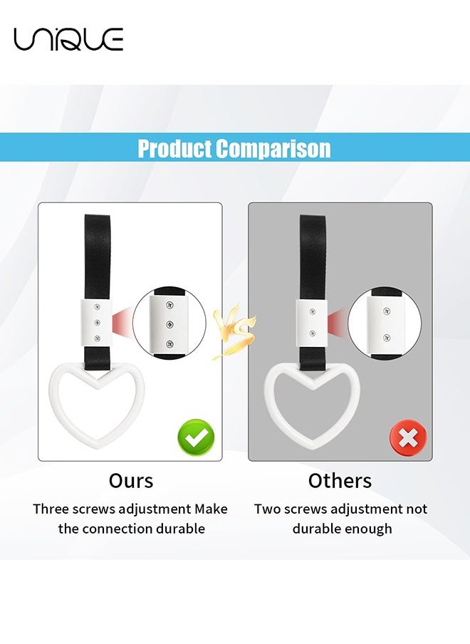 Unique 2 Pieces Heart-shaped Rings Car Handle Straps, Rear Bumper Warning Rings，Auto Grap Handle Warning Pull Ring, Heart Decor for Car, SUV, Subway, Bus (Black, White)  - Image 4