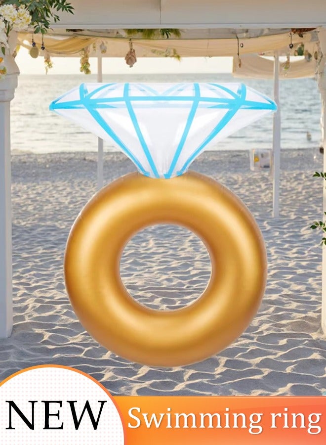 Inflatable Swim Ring Colorful Diamond Ring Shaped Summer Swimming Pool Float Ring Durable Inflatable Pool Floats Swimming Ring Tube for Summer Pool Party and Water Sports - Image 1