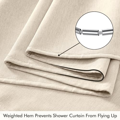 ANRODUO Linen Shower Curtain, Boho Farmhouse Cream Fabric Shower Curtain with 12 Metal Hooks, Waterproof Heavy Duty Polyester, Button Hole Design, Machine Washable for Bathroom Hotel Bathtub, W72xL72 - Image 4
