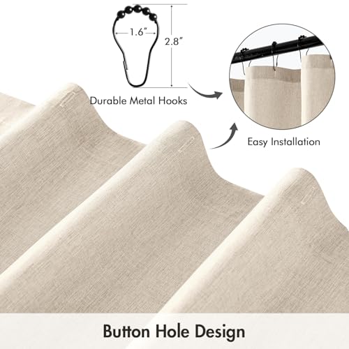 ANRODUO Linen Shower Curtain, Boho Farmhouse Cream Fabric Shower Curtain with 12 Metal Hooks, Waterproof Heavy Duty Polyester, Button Hole Design, Machine Washable for Bathroom Hotel Bathtub, W72xL72 - Image 3
