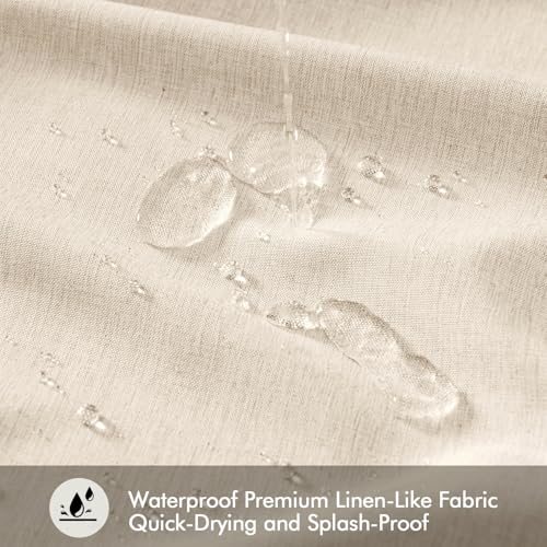 ANRODUO Linen Shower Curtain, Boho Farmhouse Cream Fabric Shower Curtain with 12 Metal Hooks, Waterproof Heavy Duty Polyester, Button Hole Design, Machine Washable for Bathroom Hotel Bathtub, W72xL72 - Image 5