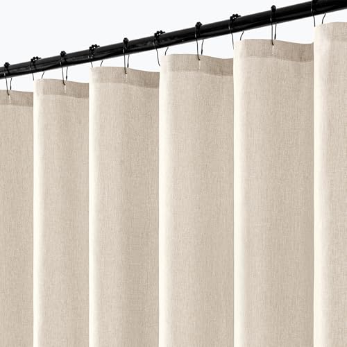 ANRODUO Linen Shower Curtain, Boho Farmhouse Cream Fabric Shower Curtain with 12 Metal Hooks, Waterproof Heavy Duty Polyester, Button Hole Design, Machine Washable for Bathroom Hotel Bathtub, W72xL72 - Image 1