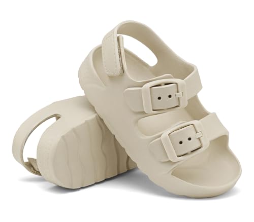 ChayChax Toddler Boys Girls Double Buckle Sandals Children's Adjustable Back Strap Water Sandal, Beige, 4 Toddler - Image 3