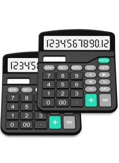 Excefore 2 Pack Standard Function Calculator, Solar & Battery Power 12 Digit Display Big Button Desktop Calculators, Suitable for Home and Office (Black)  - Image 1