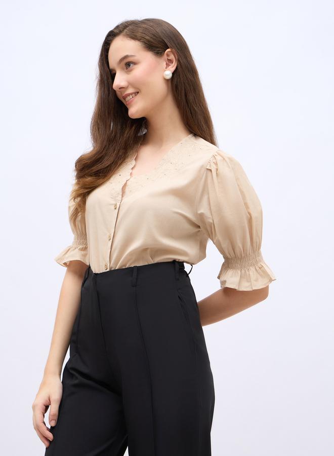 ستايلي قميص ستيلي مطرز بقصة عادية بأزرار - Image 3