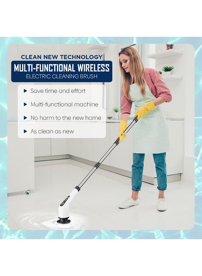 أرابيكو فرشاة تنظيف كهربائية دوارة، فرشاة تنظيف لاسلكية مع 8 رؤوس فرشاة قابلة للاستبدال، وقت تشغيل 90 دقيقة، 3 أطوال قابلة للتعديل، وضعان للسرعة، مناسبة للحمام، الدش، حوض الاستحمام، الزجاج، البلاط وتنظيف السيارة - Image 2