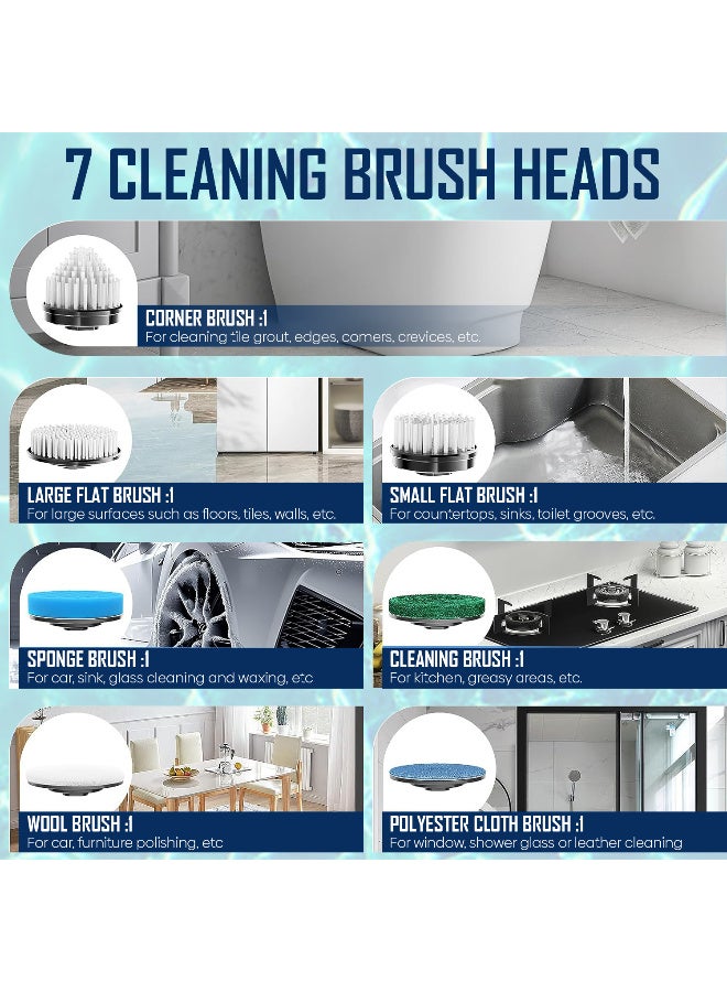 أرابيكو فرشاة تنظيف كهربائية دوارة، فرشاة تنظيف لاسلكية مع 8 رؤوس فرشاة قابلة للاستبدال، وقت تشغيل 90 دقيقة، 3 أطوال قابلة للتعديل، وضعان للسرعة، مناسبة للحمام، الدش، حوض الاستحمام، الزجاج، البلاط وتنظيف السيارة - Image 3