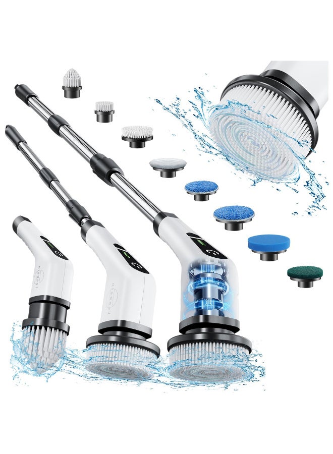 أرابيكو فرشاة تنظيف كهربائية دوارة، فرشاة تنظيف لاسلكية مع 8 رؤوس فرشاة قابلة للاستبدال، وقت تشغيل 90 دقيقة، 3 أطوال قابلة للتعديل، وضعان للسرعة، مناسبة للحمام، الدش، حوض الاستحمام، الزجاج، البلاط وتنظيف السيارة - Image 1