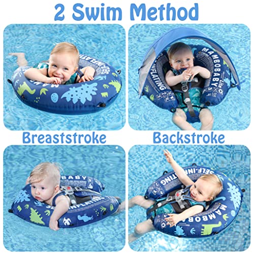 AnjeeIOT Mambobaby Baby Pool Floats with Canopy Pool Float Self-Inflating Compressible Folding Swimming Float Soft Skin-Friendly Fabric for Infant Toddler 3-24 Momths, Blue - Image 2