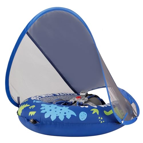 AnjeeIOT Mambobaby Baby Pool Floats with Canopy Pool Float Self-Inflating Compressible Folding Swimming Float Soft Skin-Friendly Fabric for Infant Toddler 3-24 Momths, Blue - Image 5