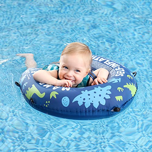 AnjeeIOT Mambobaby Baby Pool Floats with Canopy Pool Float Self-Inflating Compressible Folding Swimming Float Soft Skin-Friendly Fabric for Infant Toddler 3-24 Momths, Blue - Image 4