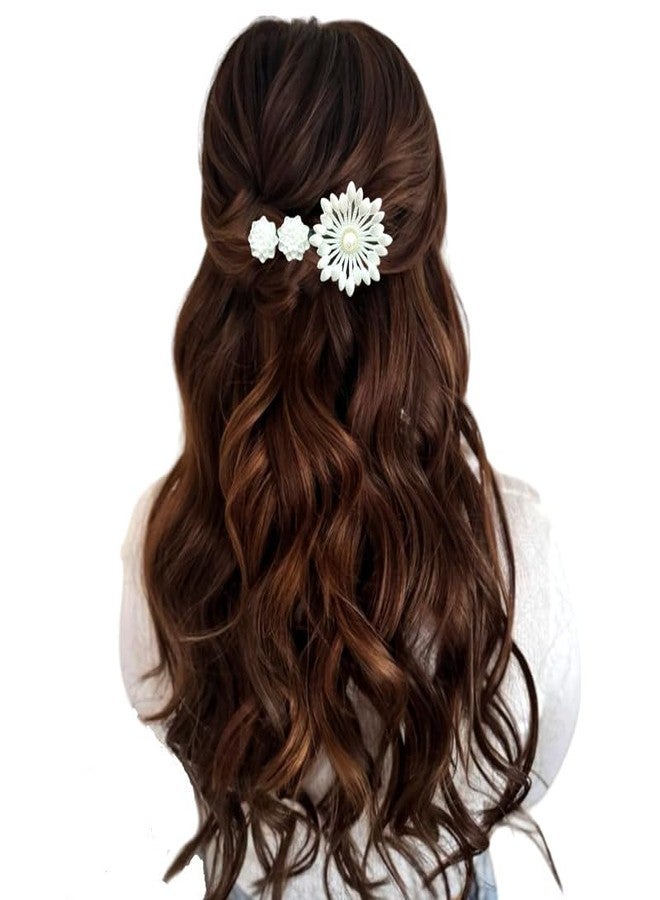 Hair Flare Pearl Flower Hair Comb: Effortless styling with black plastic base, featuring two small pearl flowers and a large center flower with pearl bead - Image 1