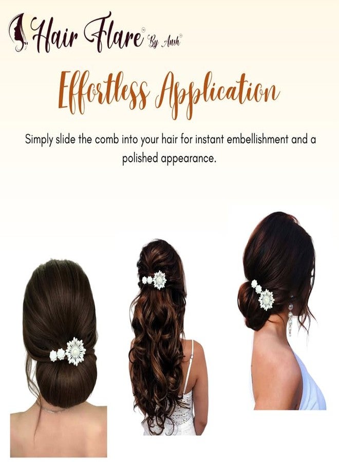 Hair Flare Pearl Flower Hair Comb: Effortless styling with black plastic base, featuring two small pearl flowers and a large center flower with pearl bead - Image 4