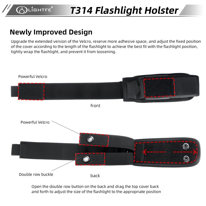 LIGHTFE Flashlight Holster Flashlight Holder Molle Torch Nylon Holster Pouch Suitable for Flashlights with a Maximum Diameter of 4.5CMï¼ˆ1.77 inches and a Length of 15CM-20CMï¼ˆ6-8 inches Black - Image 2