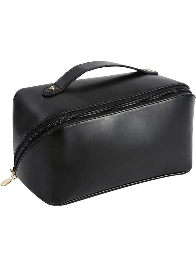 MWSLY Travel Makeup Bag,Large Capacity Cosmetic Bags For Women,Waterproof Portable Pouch Open Flat Toiletry Bag Make Up Organizer With Divider And Handle,12 Cm(Black) - Image 1