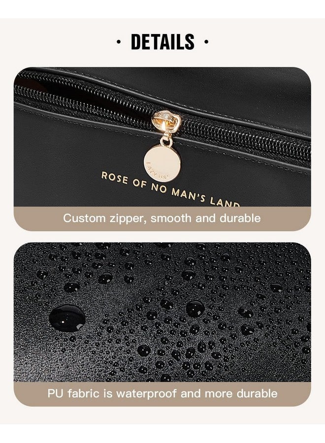 MWSLY Travel Makeup Bag,Large Capacity Cosmetic Bags For Women,Waterproof Portable Pouch Open Flat Toiletry Bag Make Up Organizer With Divider And Handle,12 Cm(Black) - Image 4