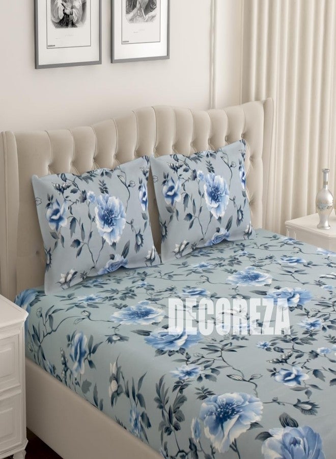 DECOREZA ملاءات سرير DECOREZA 300TC قطنية كاملة الحواف مطاطية مقاس كينج، ملاءة سرير فاخرة مقاس كينج مع ملاءات سرير ناعمة مطاطية للسرير المزدوج مع غطاءين للوسائد، مقاس 78 بوصة × 72 بوصة (رمادي كاديت) - Image 2