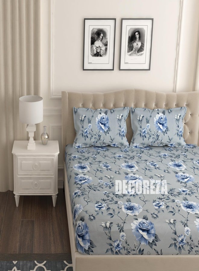 DECOREZA ملاءات سرير DECOREZA 300TC قطنية كاملة الحواف مطاطية مقاس كينج، ملاءة سرير فاخرة مقاس كينج مع ملاءات سرير ناعمة مطاطية للسرير المزدوج مع غطاءين للوسائد، مقاس 78 بوصة × 72 بوصة (رمادي كاديت) - Image 1